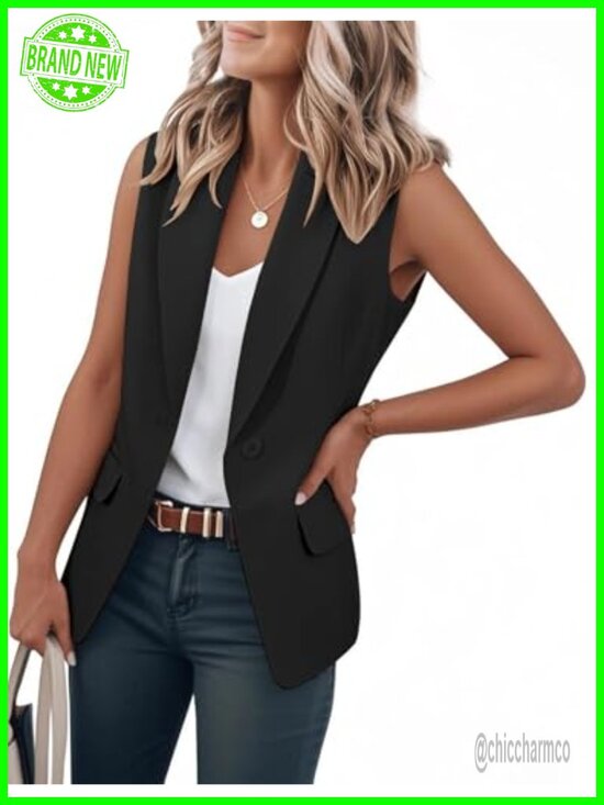 Jackets & Blazers - Sleeveless Notch Lapel Blazer Vest for Women Office Work Suit Jacket